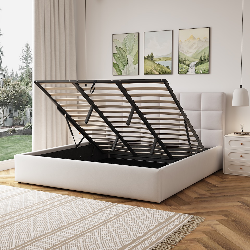 image 1 of Richwood Fabric 180cm Superking Ottoman Bed Frame with Storage - Beige