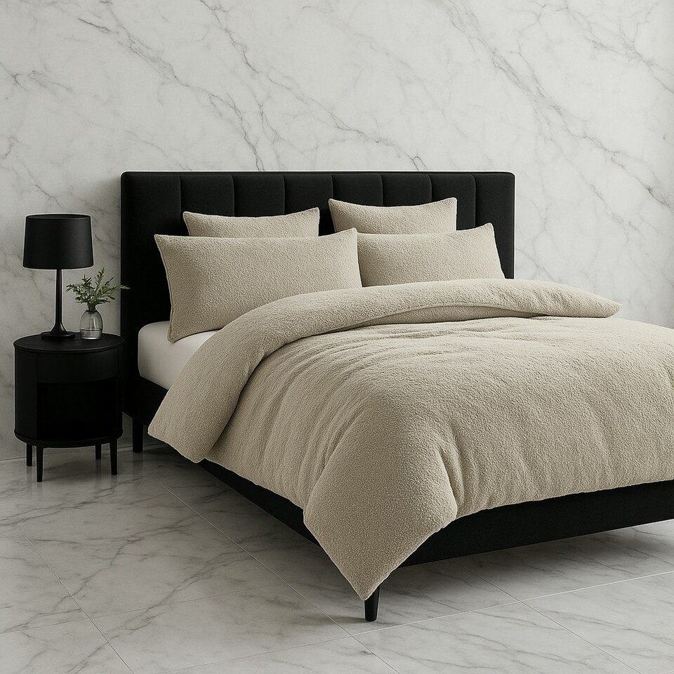 image 1 of Teddy Bear Fleece Soft Cosy Duvet Cover + Pillow Case Set Brown | Beige | Single