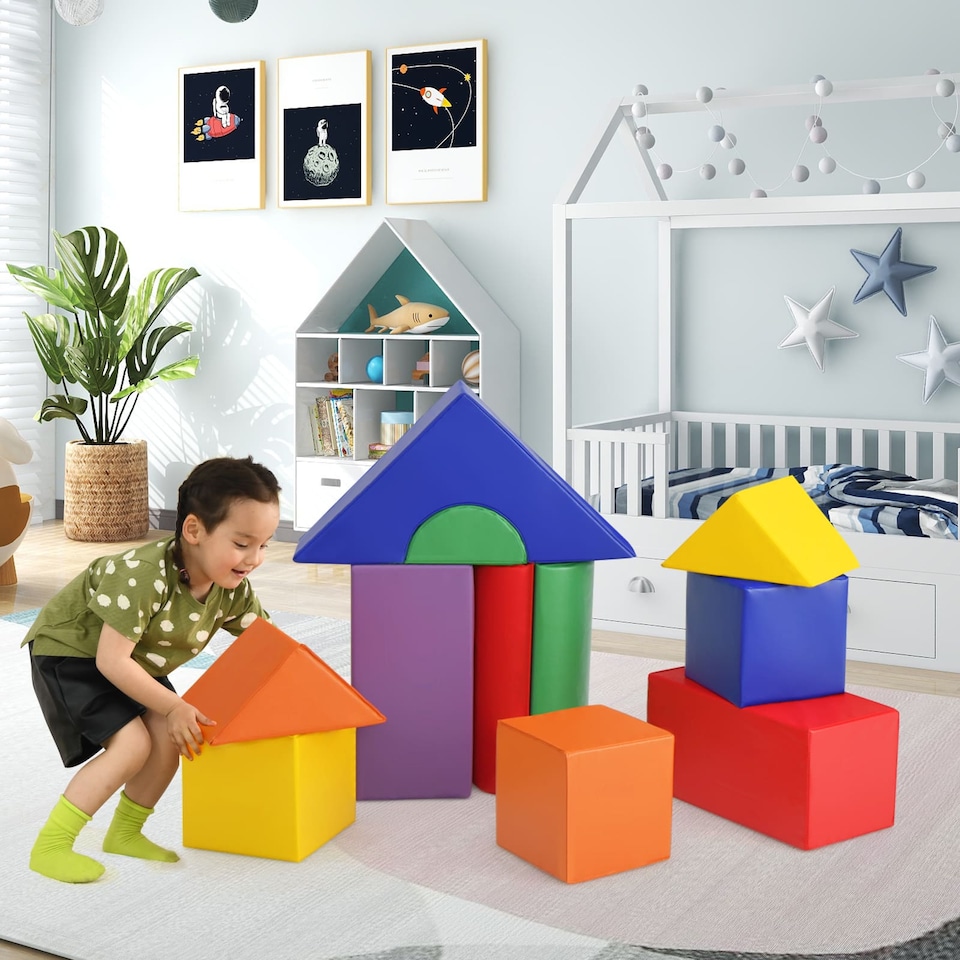 image 1 of COSTWAY 11Pcs Climb and Crawl Foam Block Play Set Foam Climbing Toy Set-Colorful