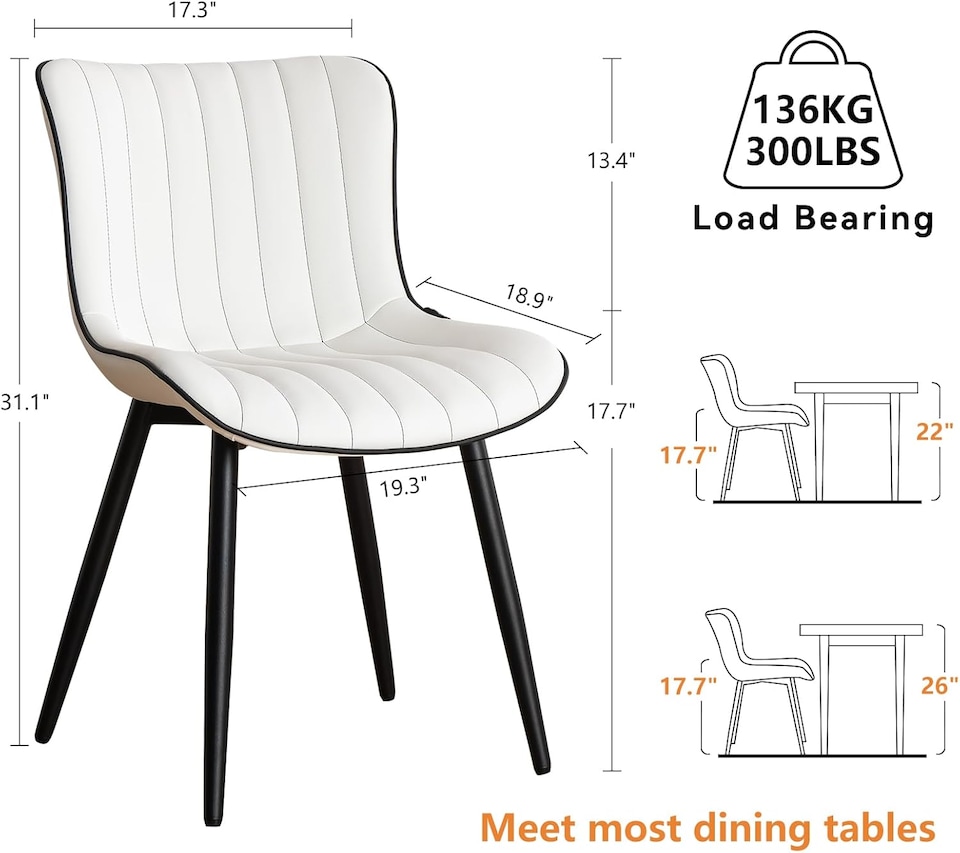 image 1 of Dining Chairs Set of 2 Leather with Sturdy Metal Legs for Home, Office, and Cafe
