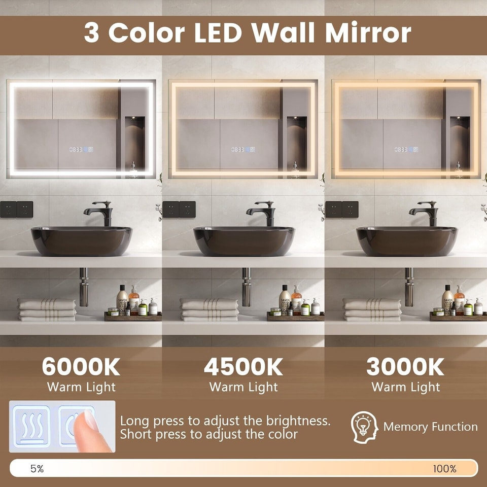 image 1 of COSTWAY 75 x 50 CM LED Lighted Bathroom Mirror Wall Mounted