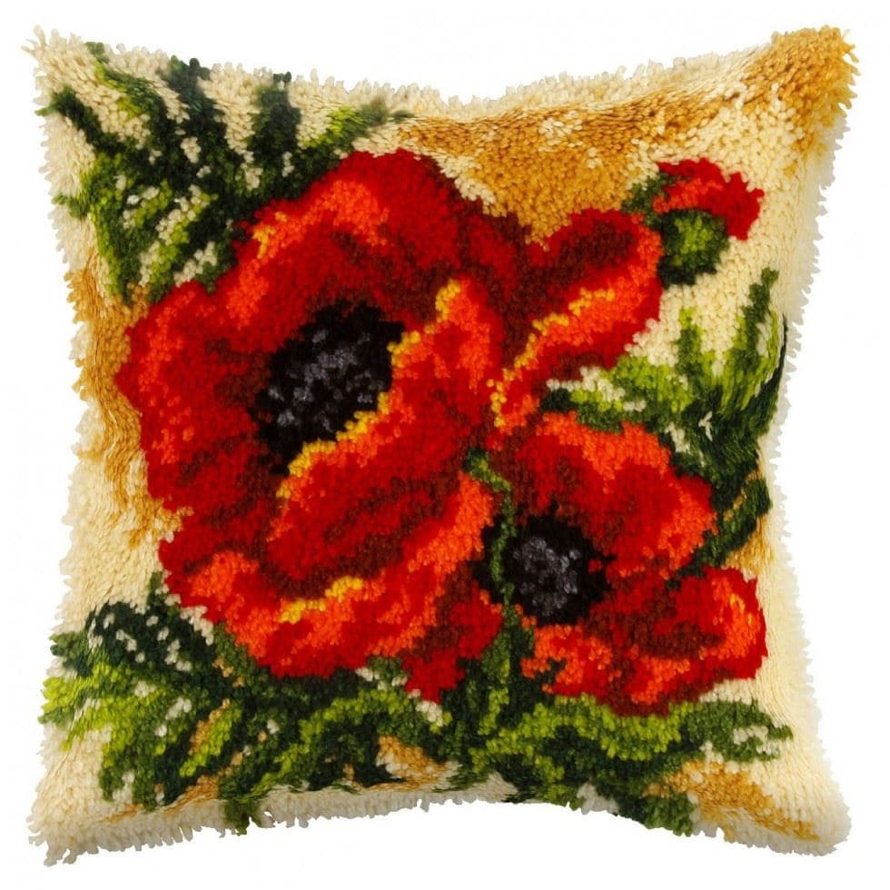 Orchidea L/HK CUSHION POPPY - Latch Hook Kit: Cushion: Large: Poppy