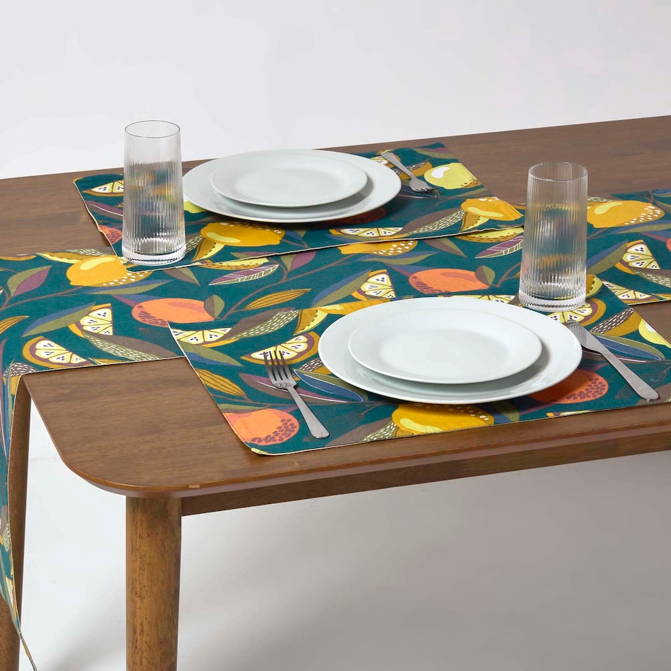 image 1 of Homescapes Cotton Citrus Table Runner