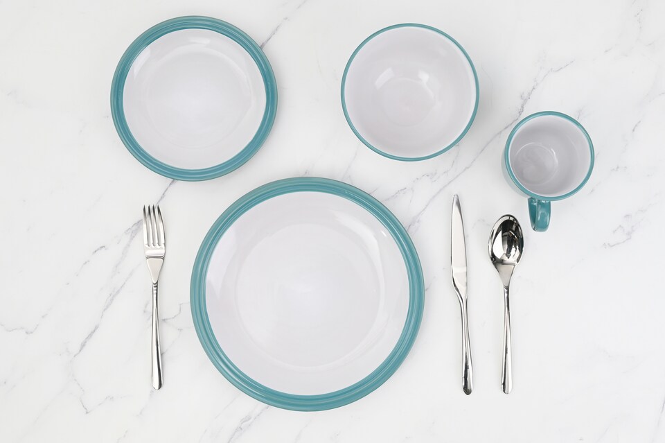 image 1 of 16pc Camden Teal Dinner Set