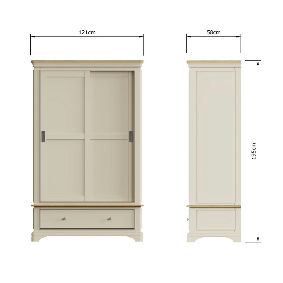image 1 of Faire 120cm Sliding Combination Wardrobe in Putty with Oak Top Grey