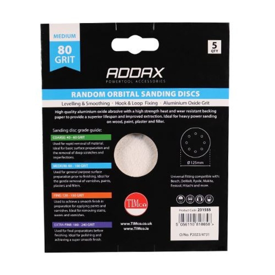 image 1 of Timco - Random Orbital Sanding Discs - 80 Grit - Red (Size 125mm - 5 Pieces)