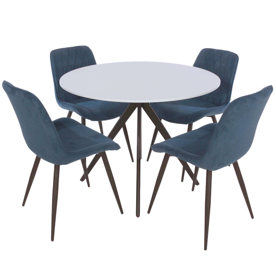 image 1 of Aspen Compact Round Dining Table - Durable Wood-Effect or Sintered Stone Top with Black Metal Pedestal Legs | White | White | Small | 1