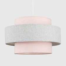 ValueLights Cylinder Ceiling Pendant Light Shade in a Pink & Grey Herringbone Finish - Complete with a 10w LED GLS Bulb 3000K Warm White