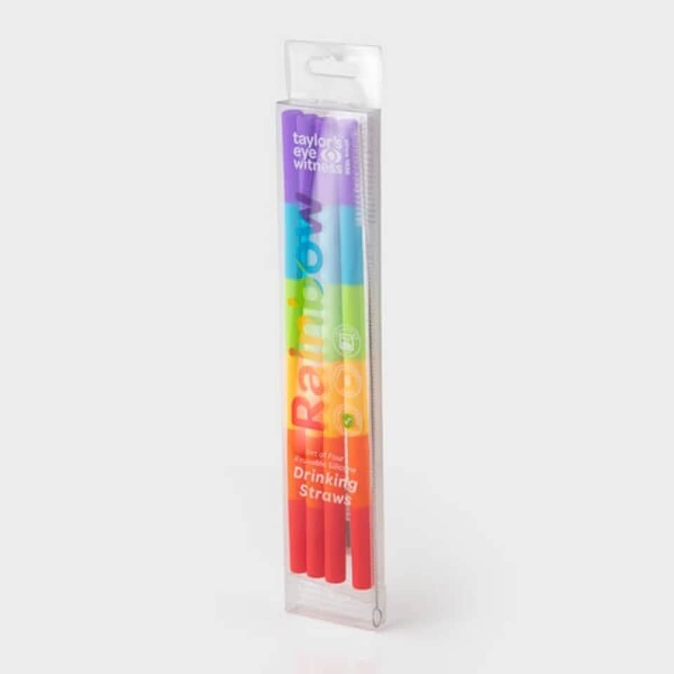 image 1 of Taylor's Eye Witness Set of 4 Rainbow Silicone Reusable Drinking Straws