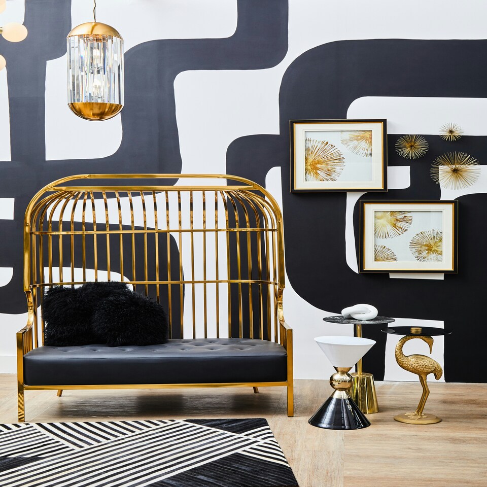 image 1 of Eliza Two Seat Dome Cage Gold Finish Sofa Gold