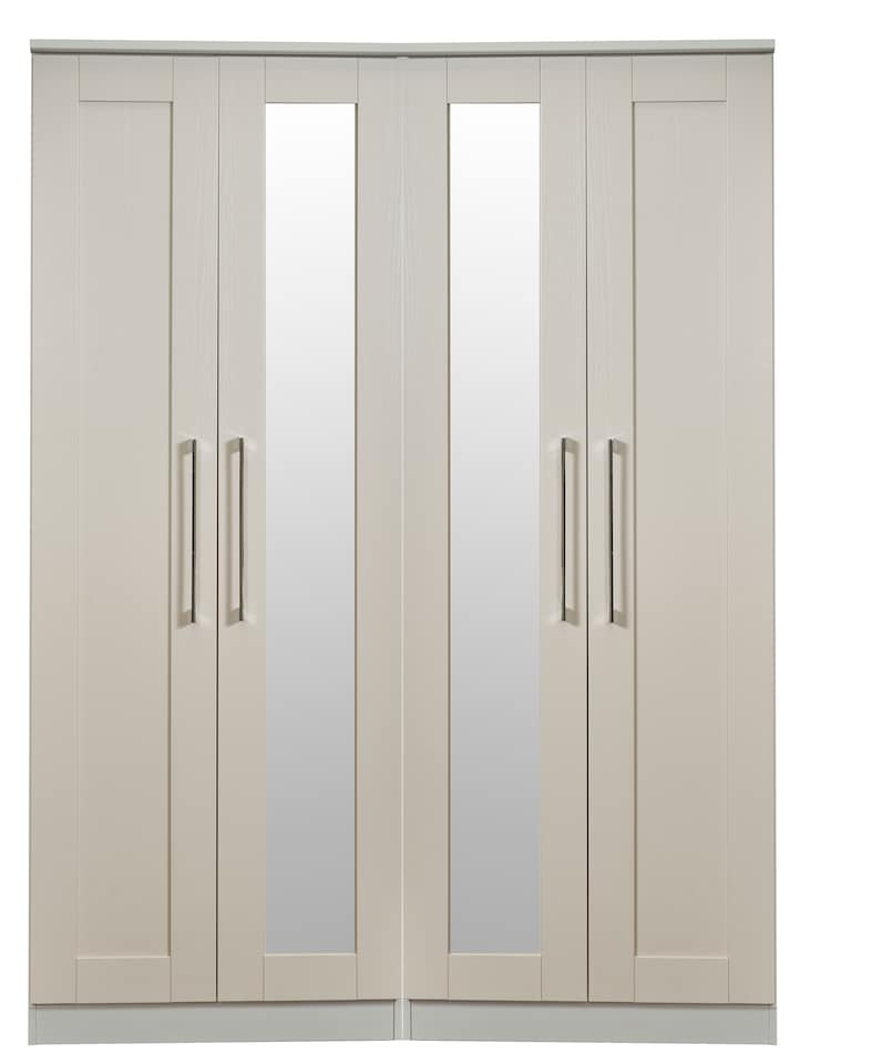 image 1 of Ripon Tall 4 Door Twin Mirror Wardrobe in Kashmir Ash (Ready Assembled) | Cream | Kashmir Ash