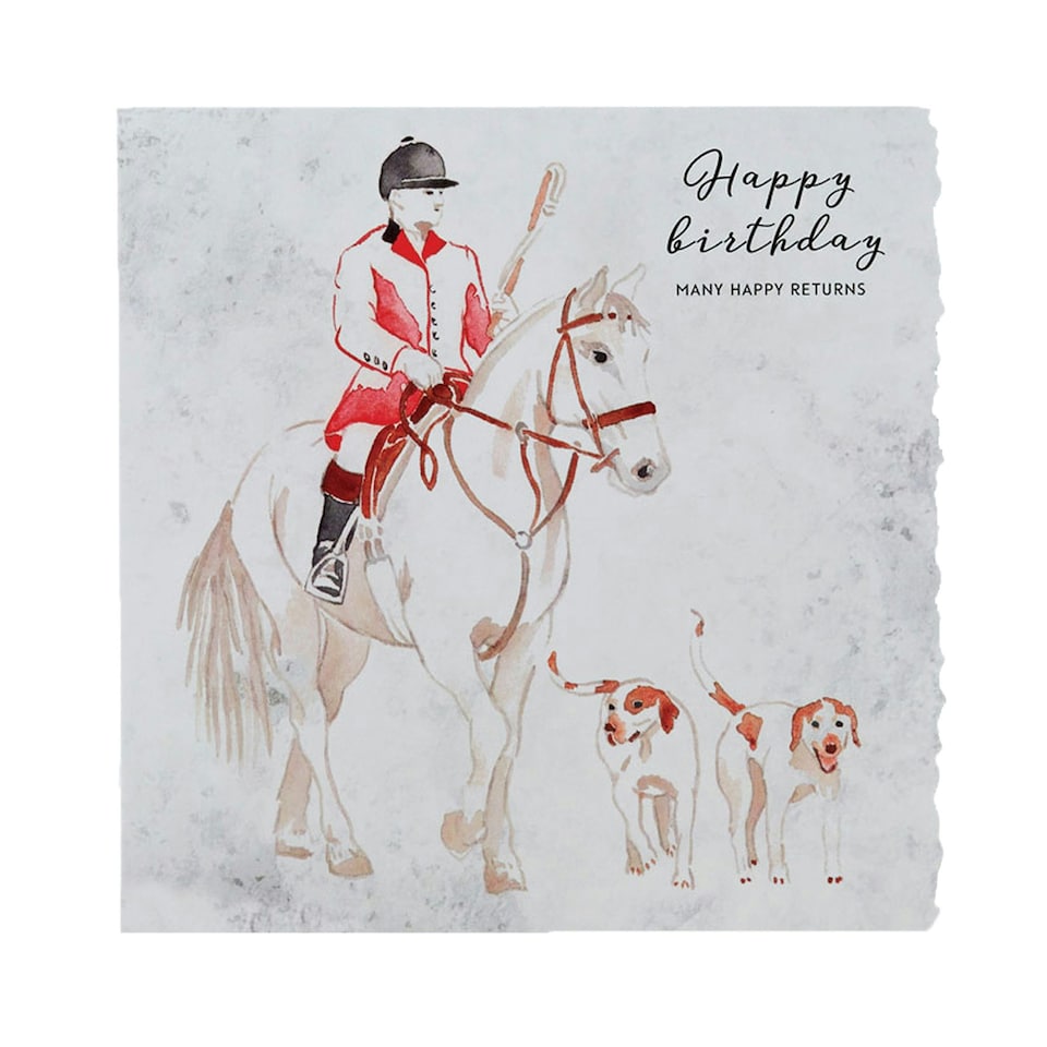 Deckled Edge Fanciful Dolomite Greetings Card - Happy Birthday - Hunting Horse and Dogs (Multicoloured) - One Size