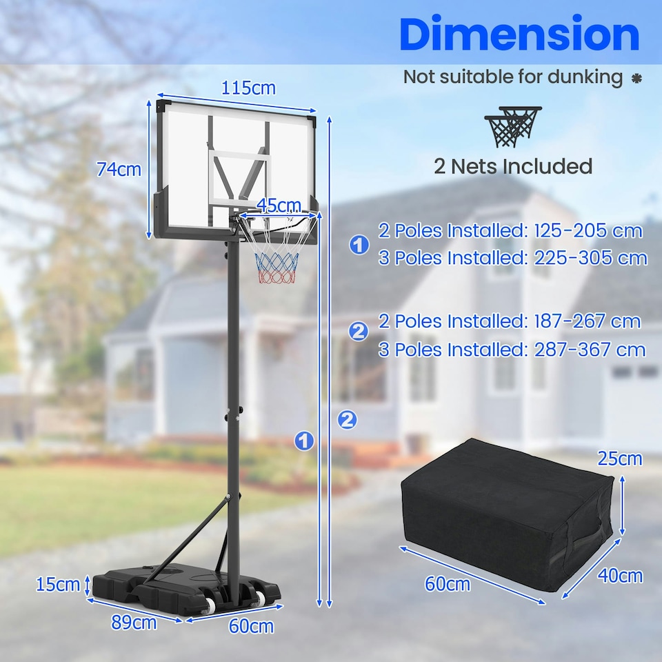 image 1 of COSTWAY Basketball Hoop 4.1-10 FT Adjustable Backboard System Black | Standard