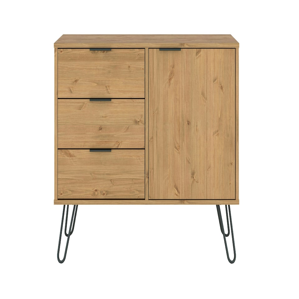 image 1 of Core Products Augusta Industrial Pine Sideboard 1 Door, 3 Drawers H73.6cm x W90.0cm x D43.0cm Brown