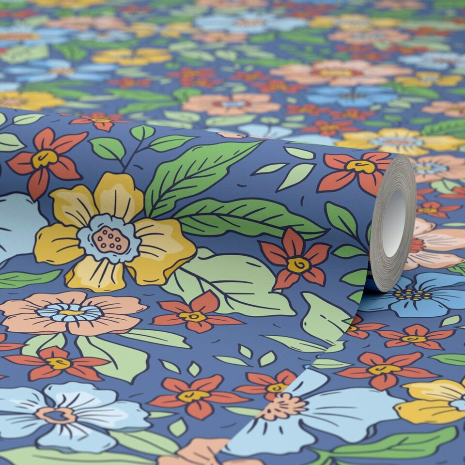 image 1 of Gorgeous Gardenia Wallpaper in Blue Multi