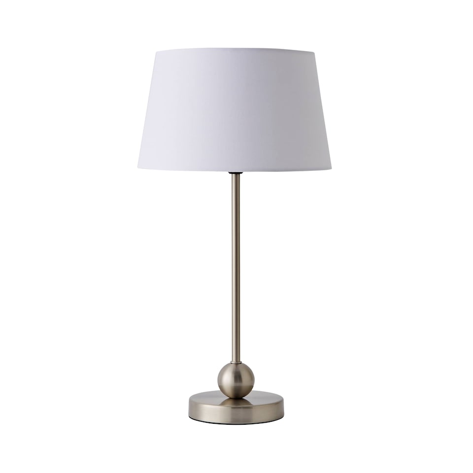 image 1 of ValueLights Theydon Brushed Chrome Single Stem Metal Ball Table Lamp White Shade