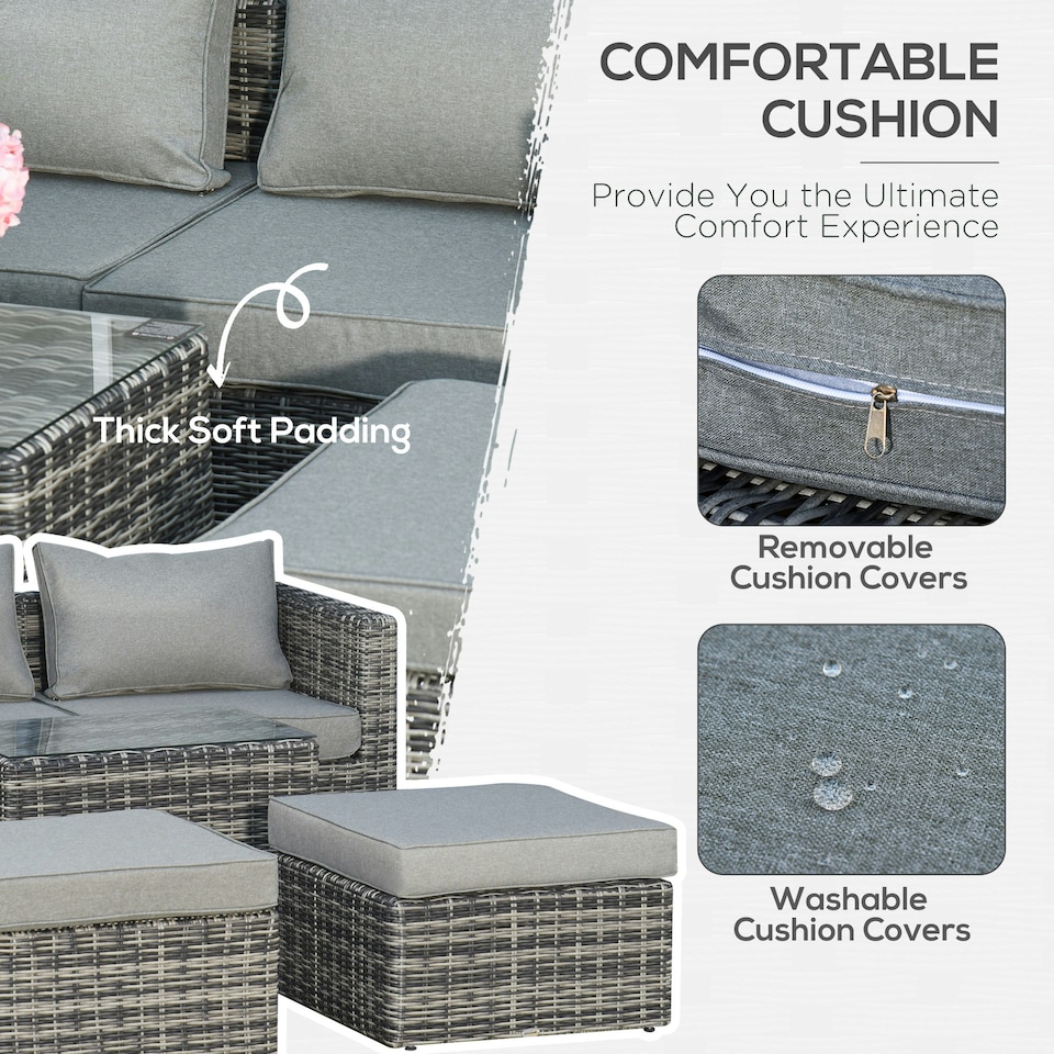 image 1 of Outsunny 5 Pcs Rattan Garden Furniture Set Single Sofa Stool Coffee Table Grey