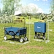 image 3 of Outsunny Folding Outdoor Storage Trolley Cart Bag Telescopic Handle Brakes Blue