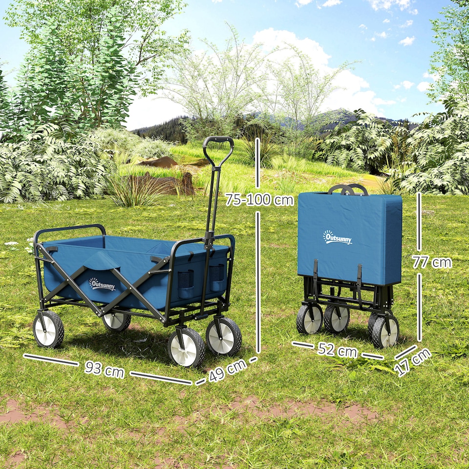 image 1 of Outsunny Folding Outdoor Storage Trolley Cart Bag Telescopic Handle Brakes Blue
