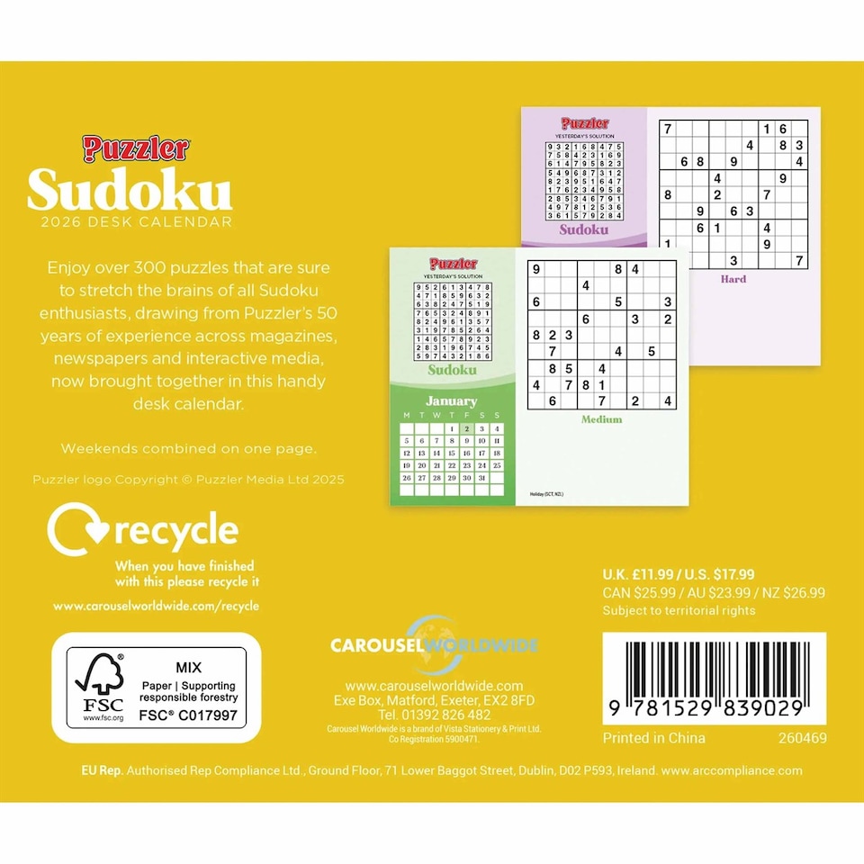 image 1 of Sudoku Puzzler Box Calendar 2026