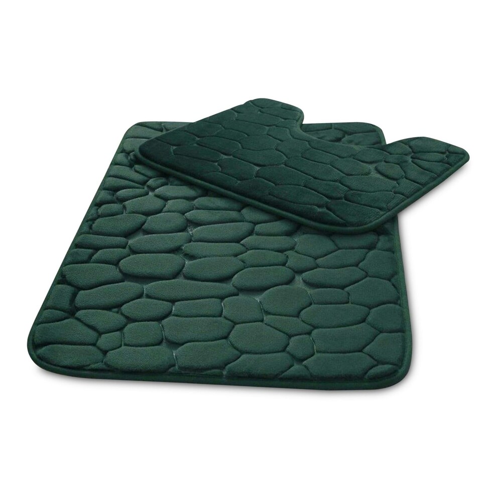 image 1 of VELVETIO 2Pc Pebble Bath Mat Set Memory Foam Bathroom Toilet Rugs Cream