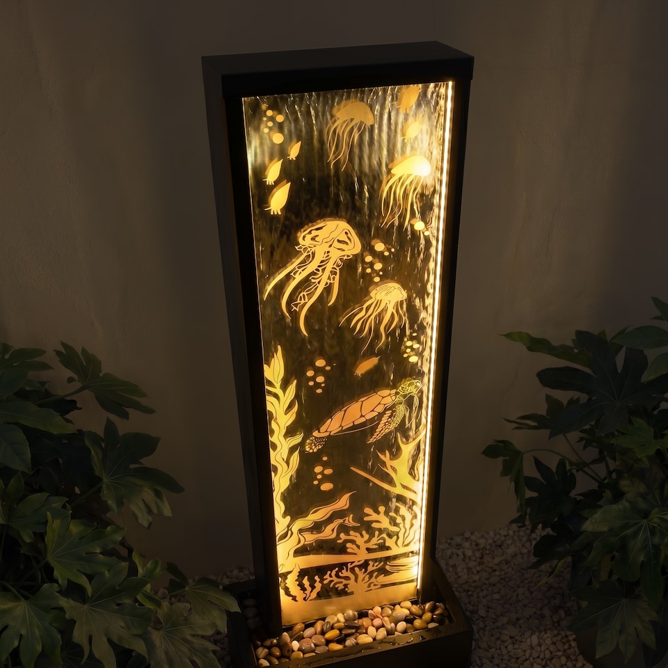 image 1 of Mirror and Water Feature with Ocean Floor Design with LED Lights