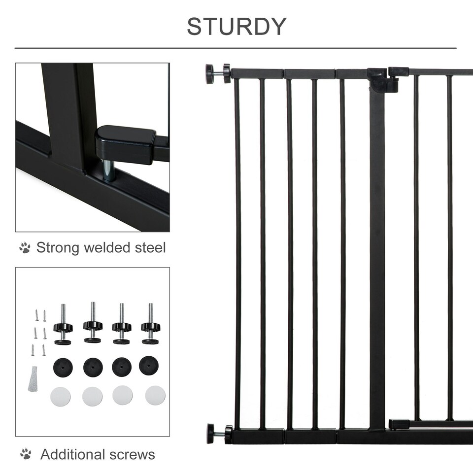 image 1 of PawHut Pressure Fitted Pet Dog Safety Gate Metal Fence, Black