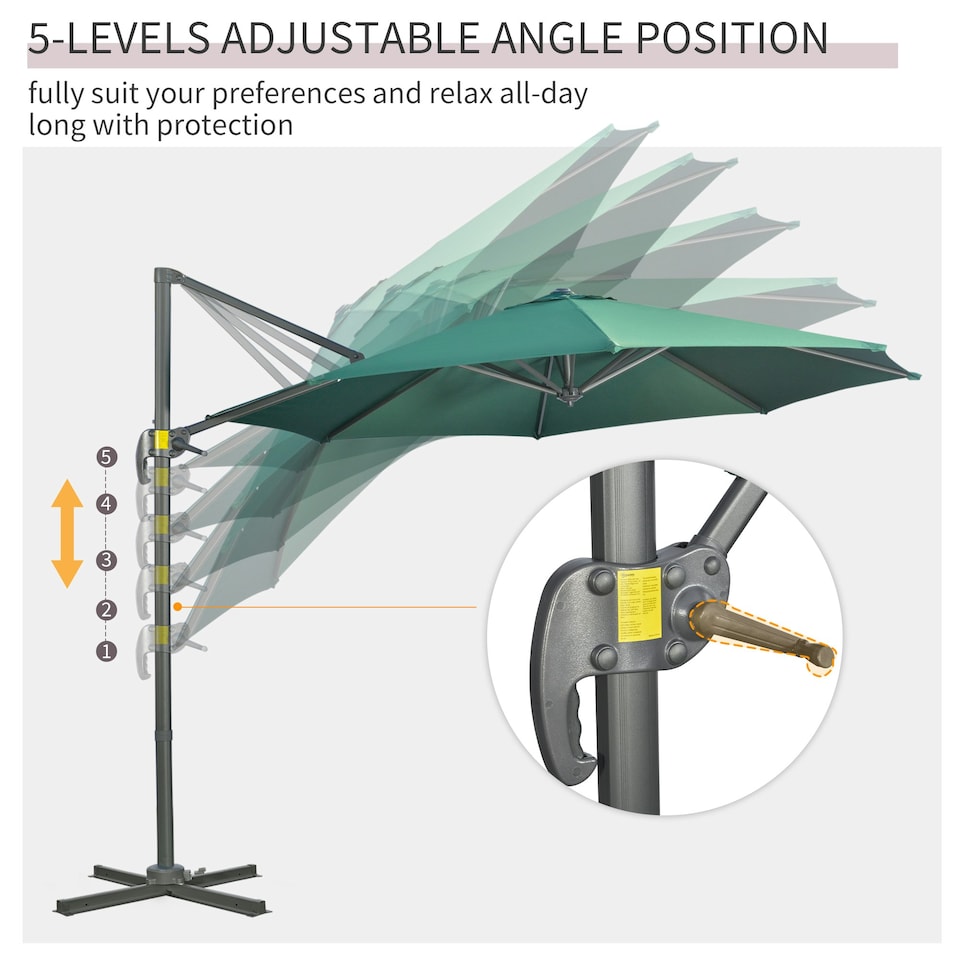image 1 of Outsunny 3 x 3(m) Cantilever Parasol Garden Umbrella with Cross Base
