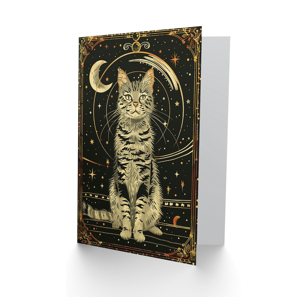image 1 of Cosmic Feline Cat Lover Tarot Style Woman Her Birthday Card