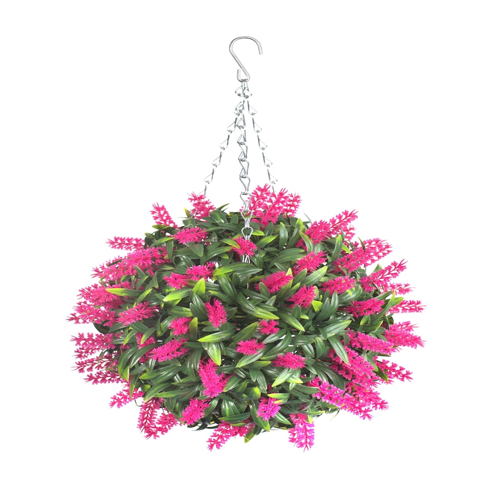 Best Artificial 28cm Pink Lush Lavender Hanging Basket Flower Topiary Ball - Suitable for Outdoor Use - Weather & Fade Resistant