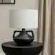 image 1 of ValueLights Zoe Linen Drum Lamp Shade Matte Black Ceramic Vase Table Lamp Black