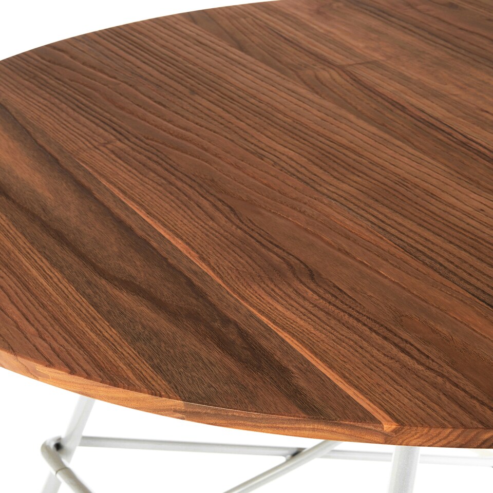 image 1 of Interiors by Premier White Metal and Elm Wood Round Table, Versatile Coffee Table for Home and Office, Round Outdoor Dining Table