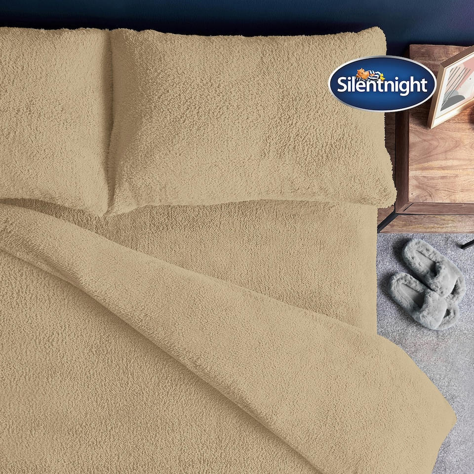 image 1 of Silentnight Teddy Fleece Duvet Cover and Pillowcase Set, Natural Beige, King