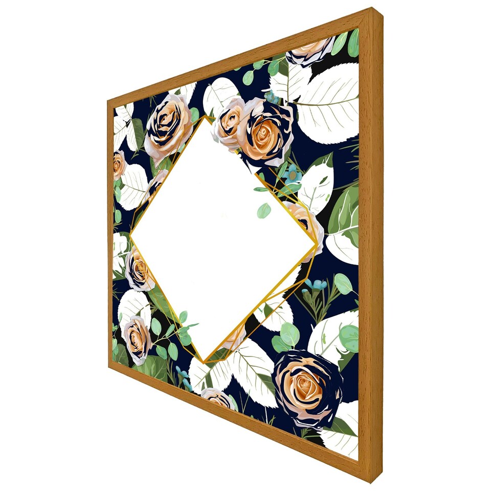image 1 of Decorative flowers on navy background (Picture Frame) White | XL