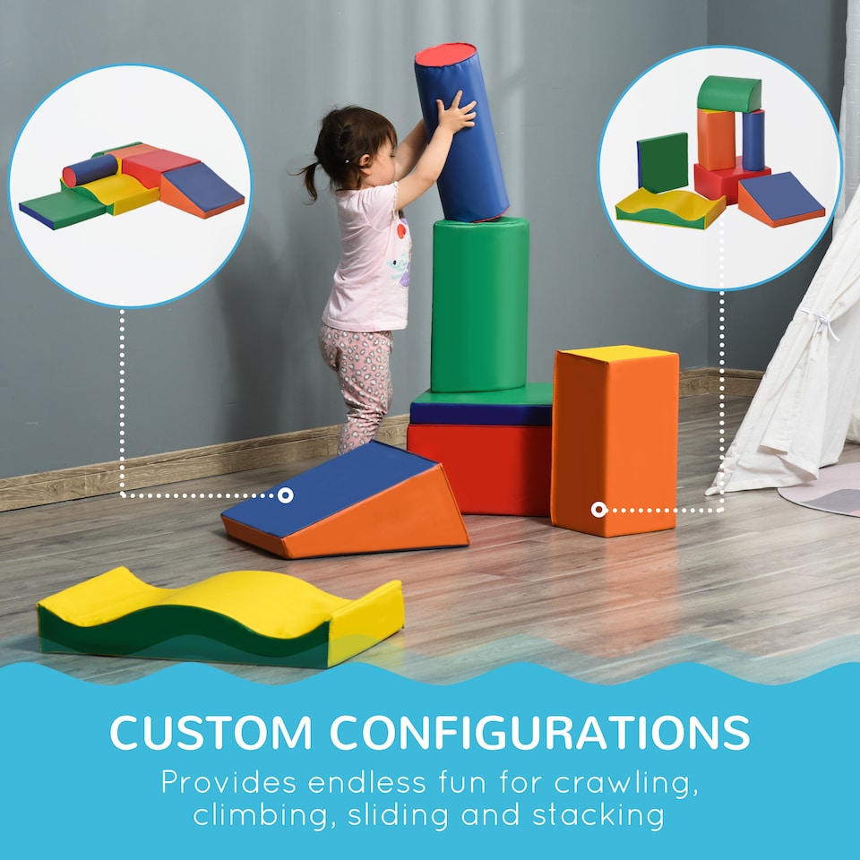 image 1 of HOMCOM 7 Pcs Kids Soft Foam Puzzle Play Blocks Set Learning Toddler Activity