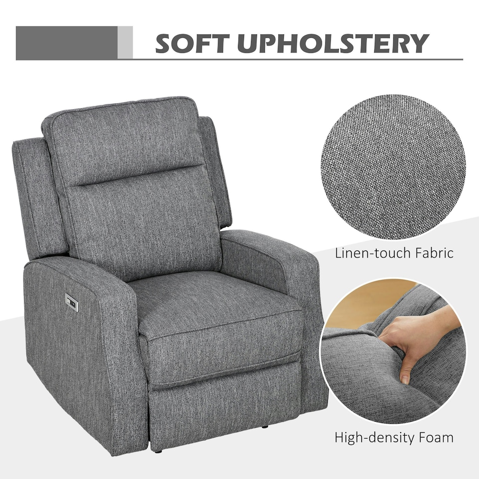 image 1 of HOMCOM Electric Armchair, Fabric Recliner Chair with USB Port, Charcoal Grey
