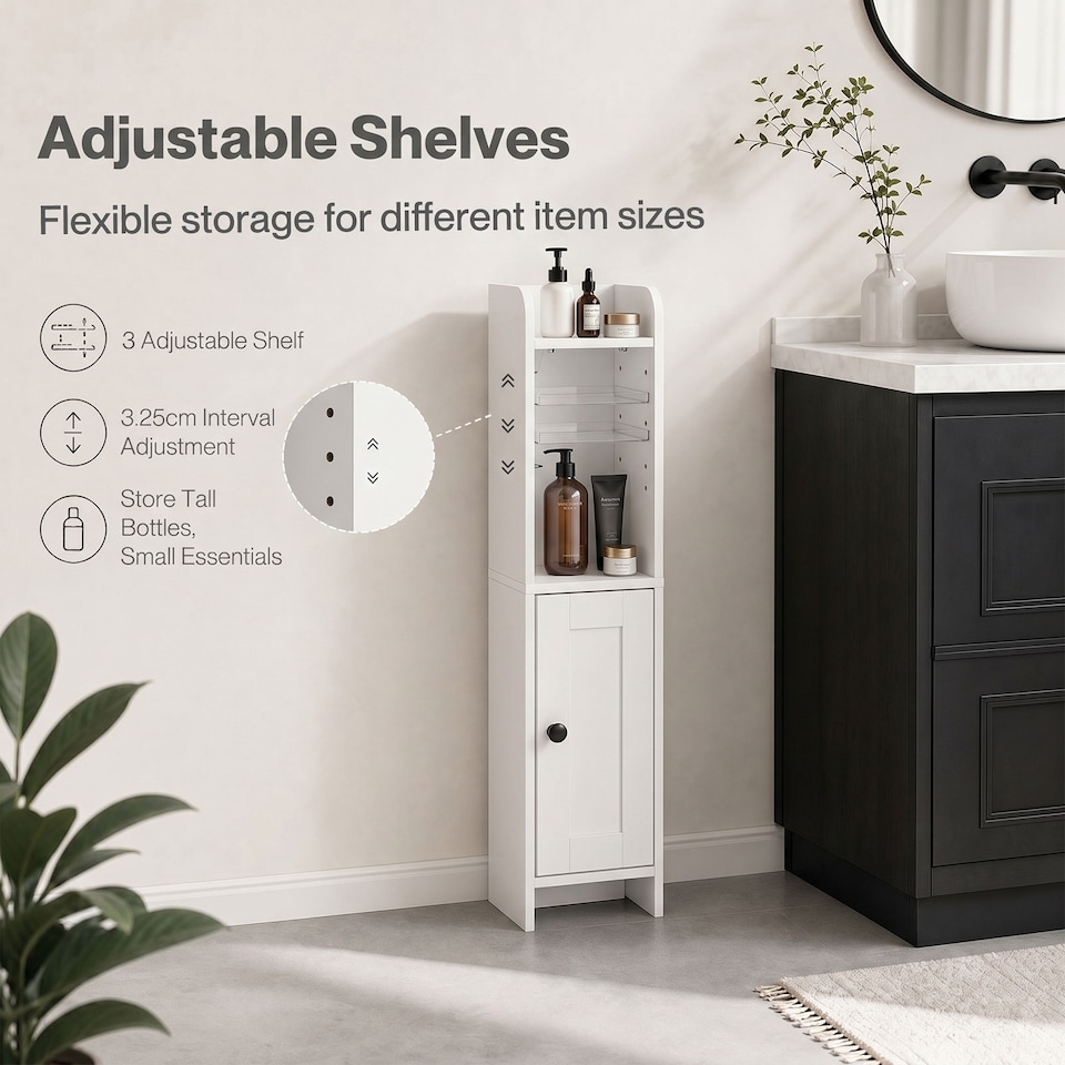 image 1 of Levede Bathroom Cabinet Slim Corner Storage Adjustable Shelves PB MDF White