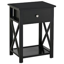 HOMCOM 55cm End Side Table w/ Drawer Shelf Stand Black Black