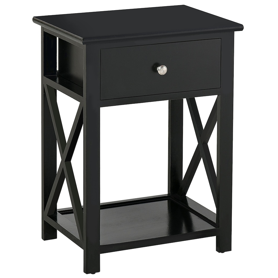 image 1 of HOMCOM 55cm End Side Table w/ Drawer Shelf Stand Black Black