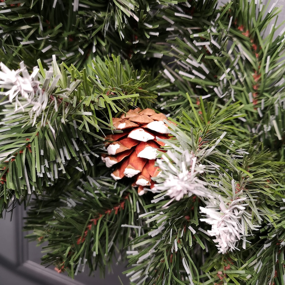 image 1 of 60cm Snow King Fir Hanging Christmas Wreath with Pinecones and 200 Tips in Green