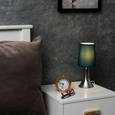 ValueLights Modern Chrome Trumpet Touch Table Lamp With Turquoise Teal Fabric Shade