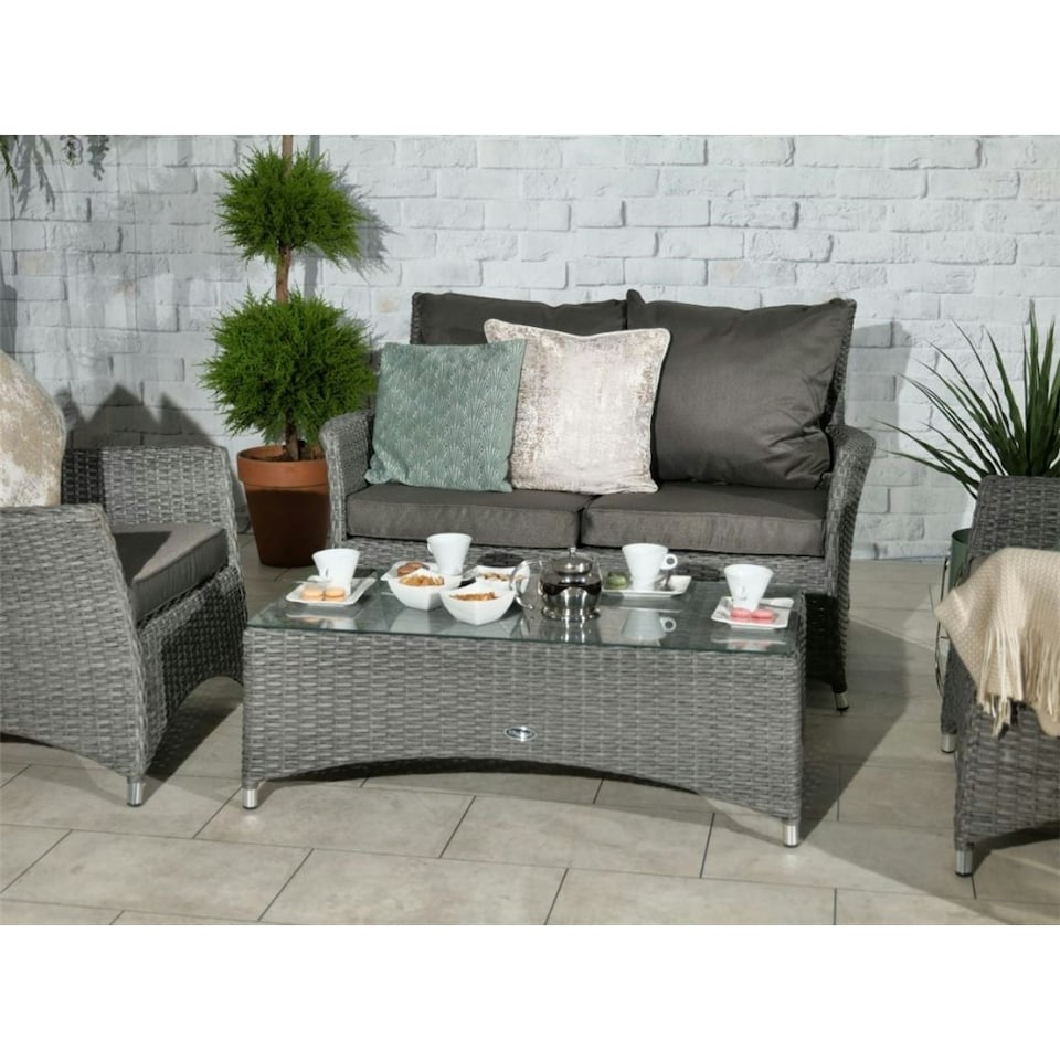 image 1 of 4 Seater 4 Piece Lounging Coffee Set - 2 Seater, 2 Armchairs with Coffee Table Including Cushions