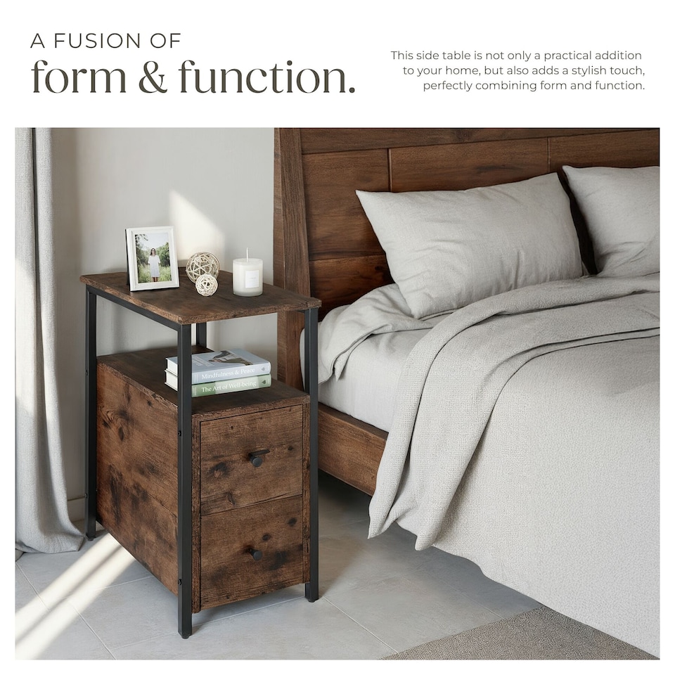 image 1 of Bedside Table Tullamore - 2 shelves and 2 drawers | Brown | Industrial wood dark, rustic | 49,50 x 30 x 61,50 cm | 1