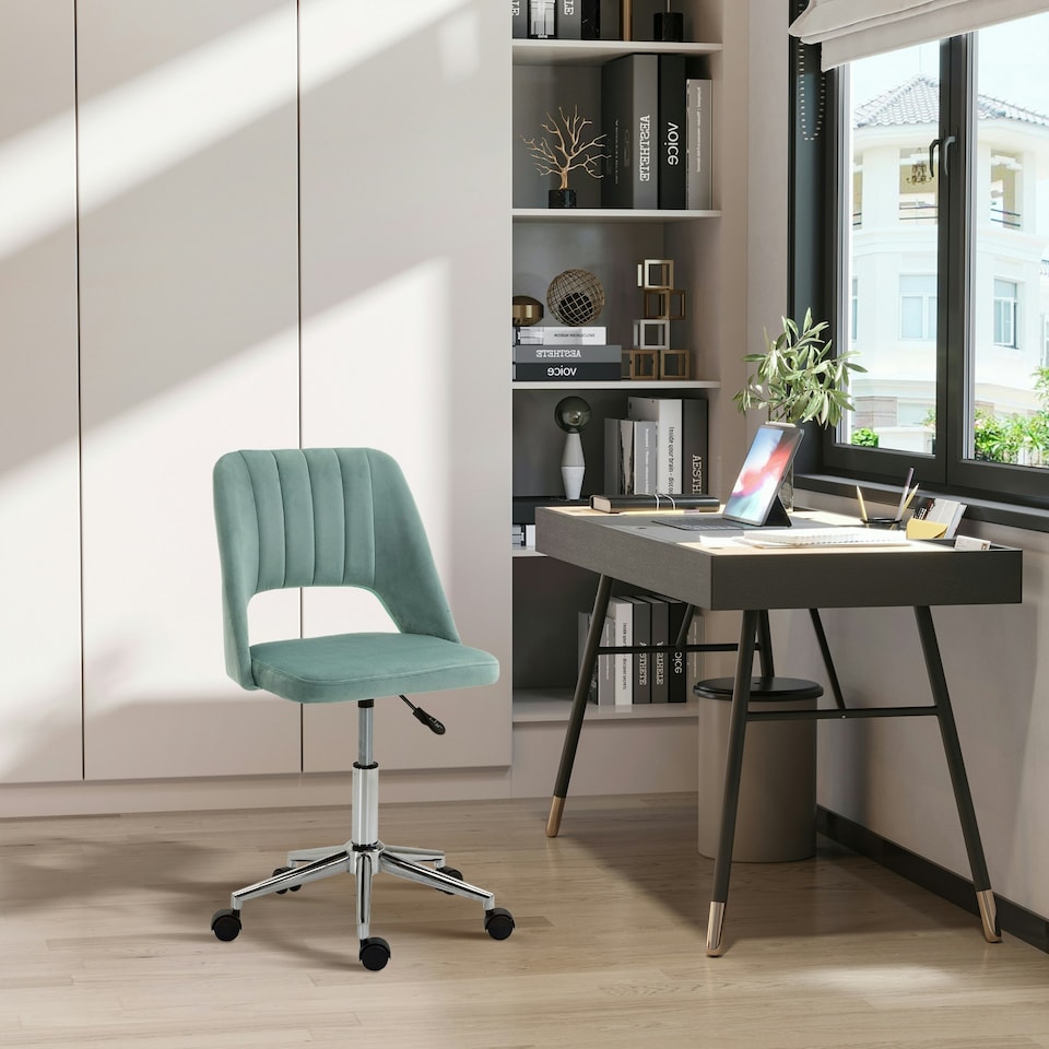 image 1 of Vinsetto Mid-Back Swivel Home Office Chair Scallop Green