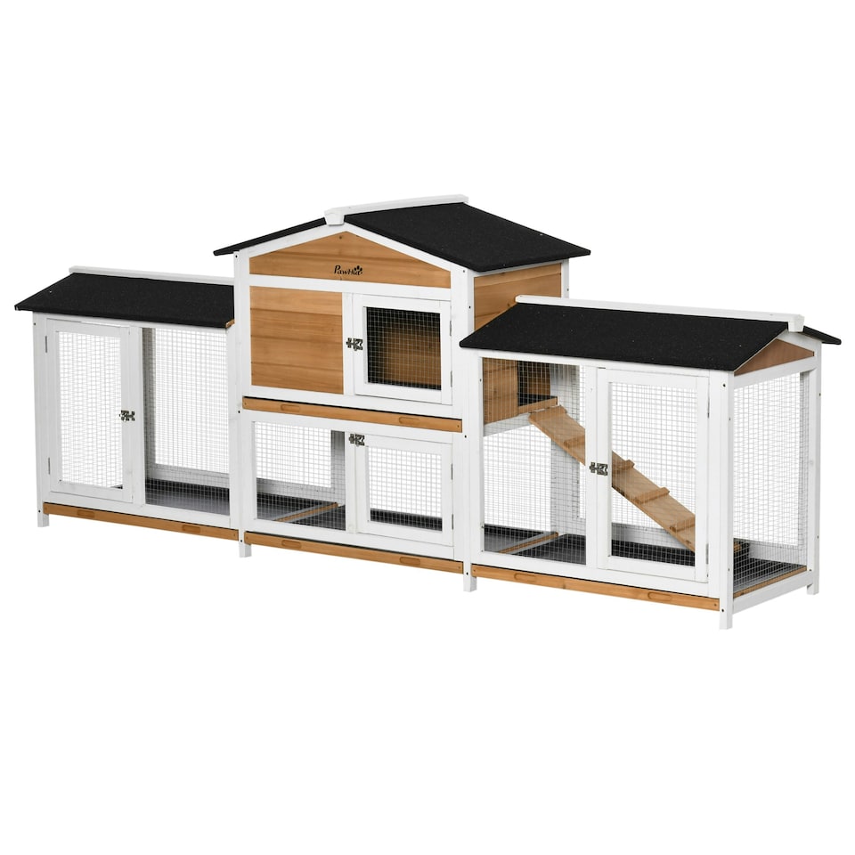 image 1 of PawHut Rabbit Hutch, 2-Tier Guinea Pig Hutch, with Two Runs