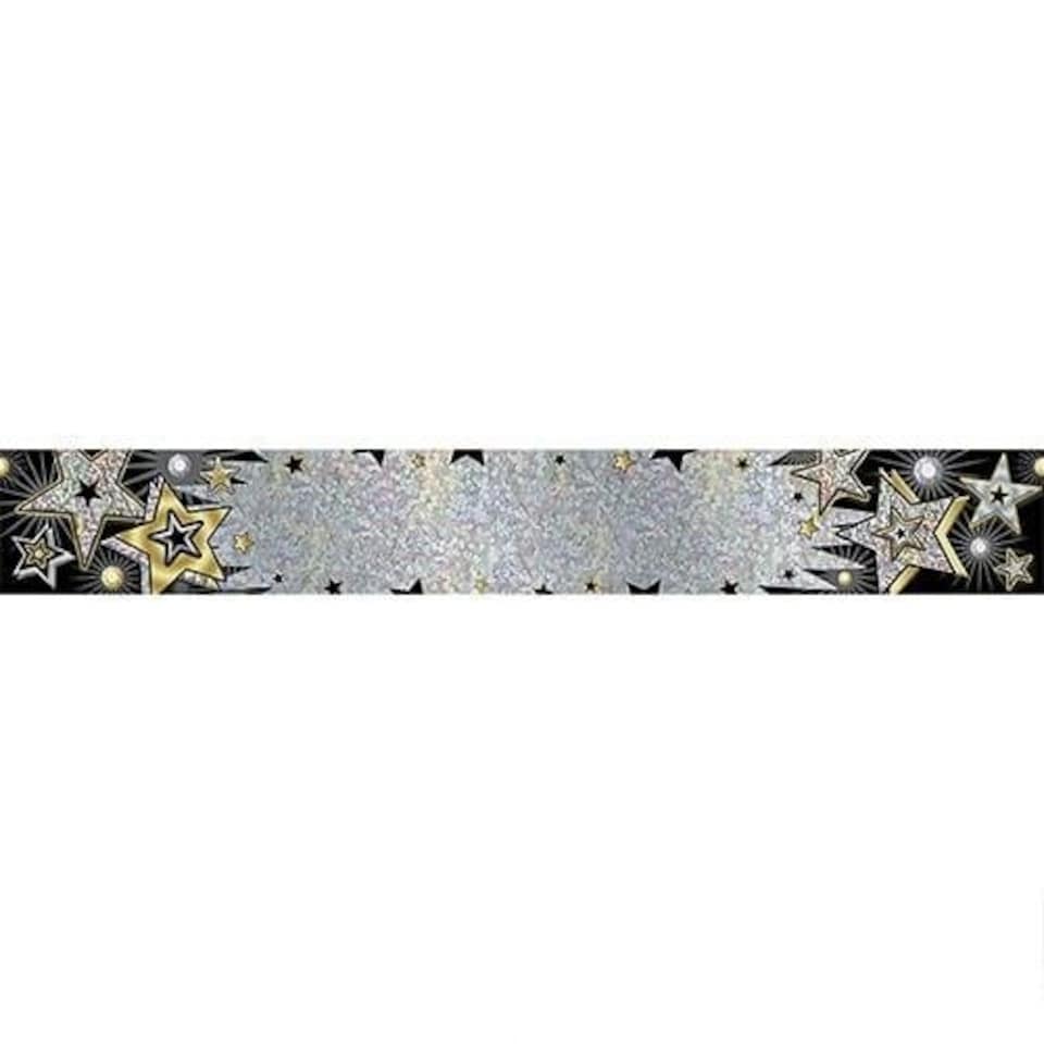 image 1 of Black Sparkle Stars Holographic Write Your Own Personalisable Foil Banner 2.7m | Black