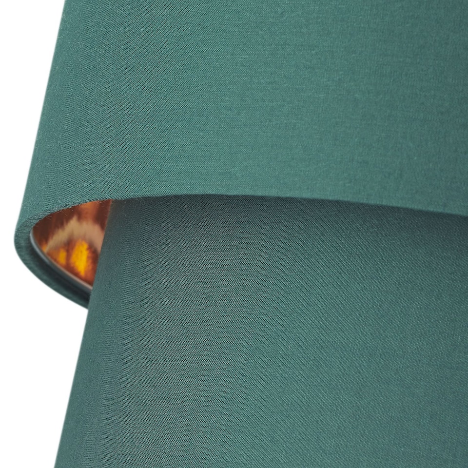image 1 of Modern Forest Green Cotton Double Tier Ceiling Shade with Shiny Copper Inner | Green | Forest Green | 1