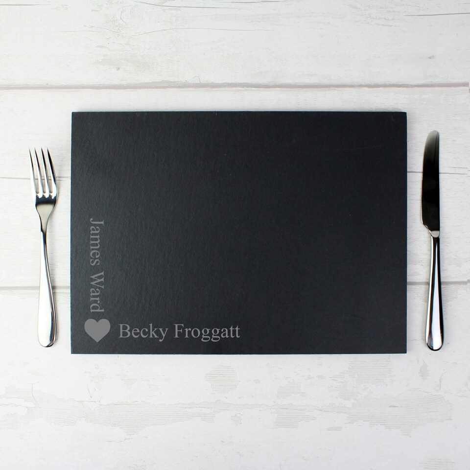 image 1 of Personalised Heart Motif Slate Placemat Black