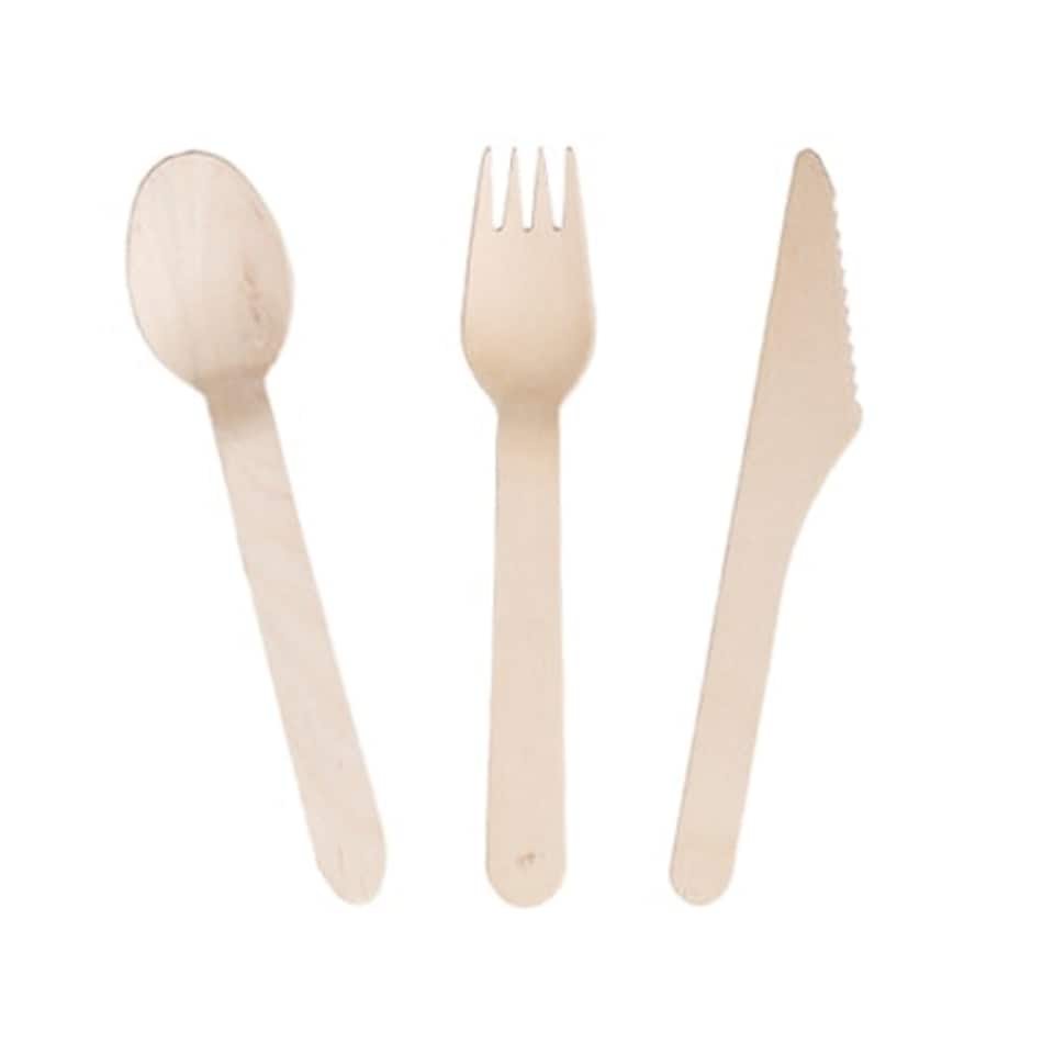 Biodegradable Compostable Wooden Cutlery Set 16cm - Pack of 3