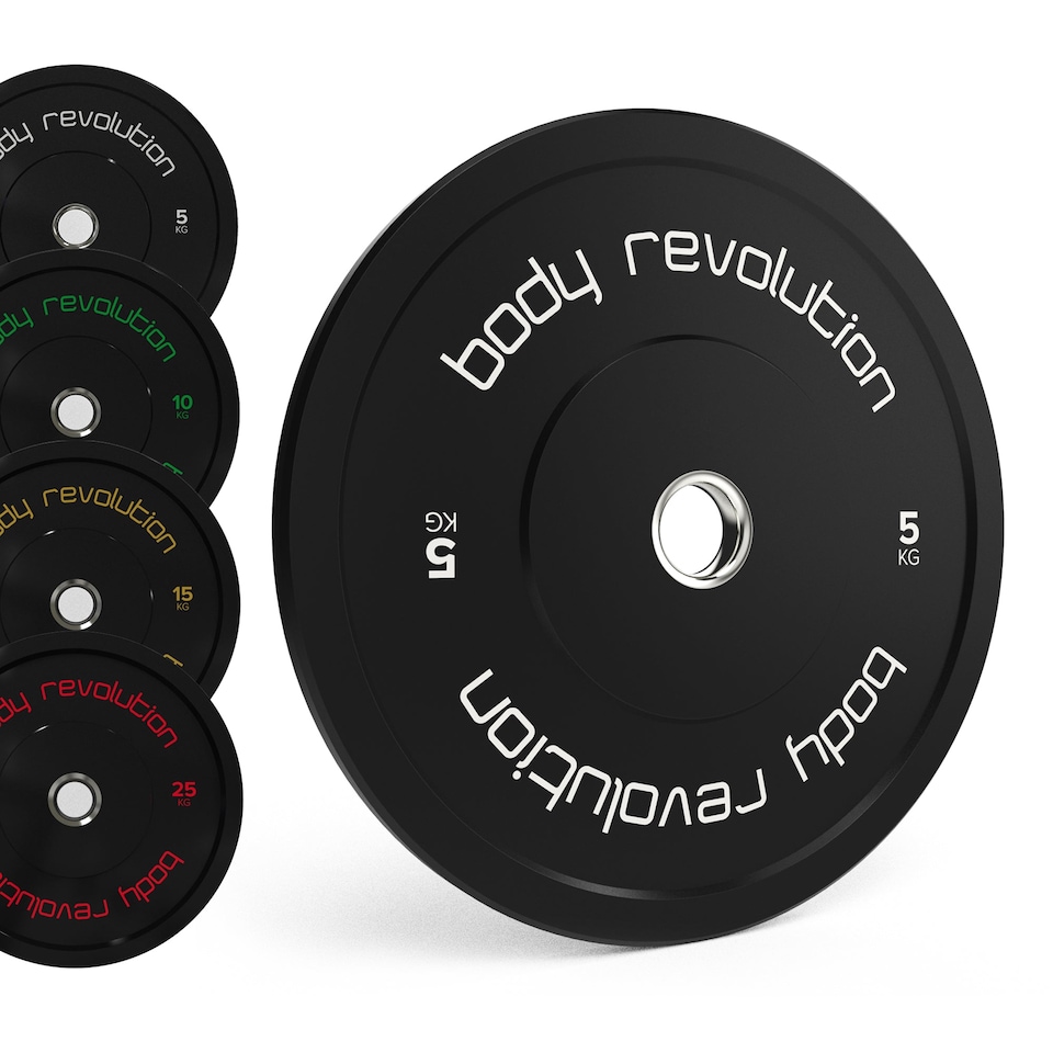 image 1 of Body Revolution Olympic Bumper Plates Black 100kg SET 2x5kg 2x10kg 2x15kg 2x20kg